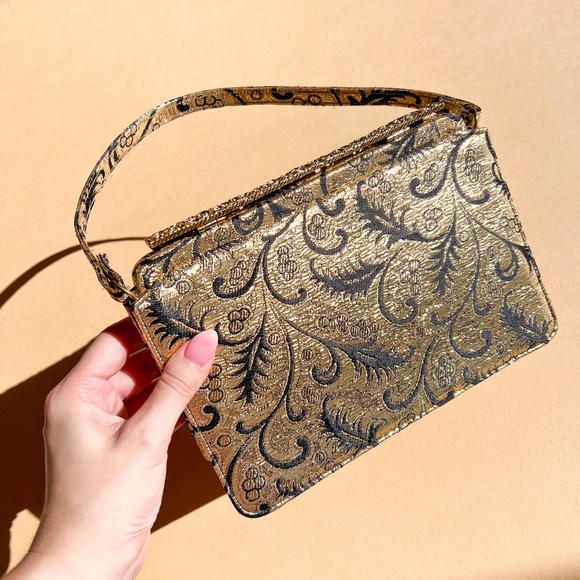 Vintage 1960s Gold and Black Patterned Evening Bag